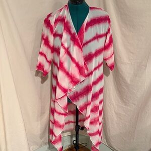 LuLaRoe Pink and White Striped Cardigan-Style Duster - Swimsuit Cover-up